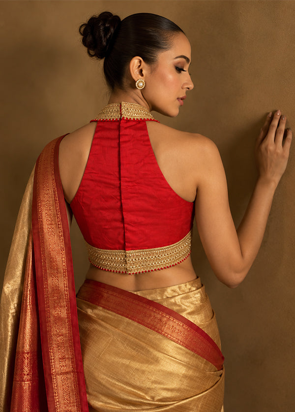 Red Designer Neck Designer Blouse