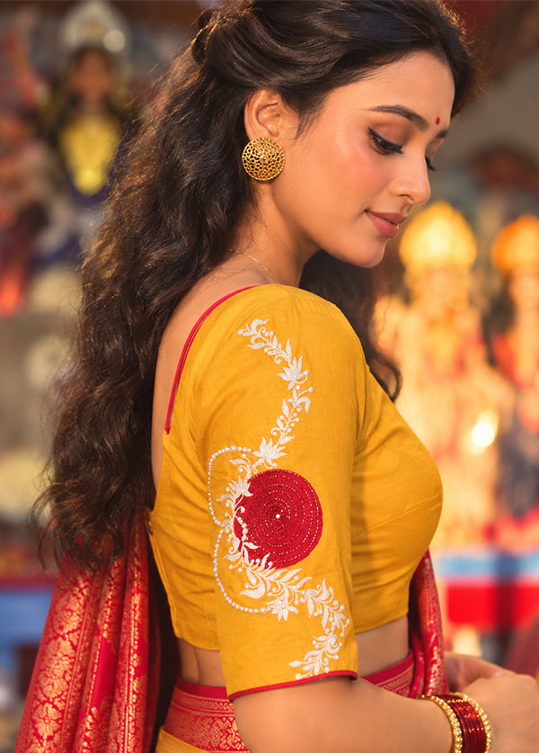 Mustard Designer Neck Designer Blouse
