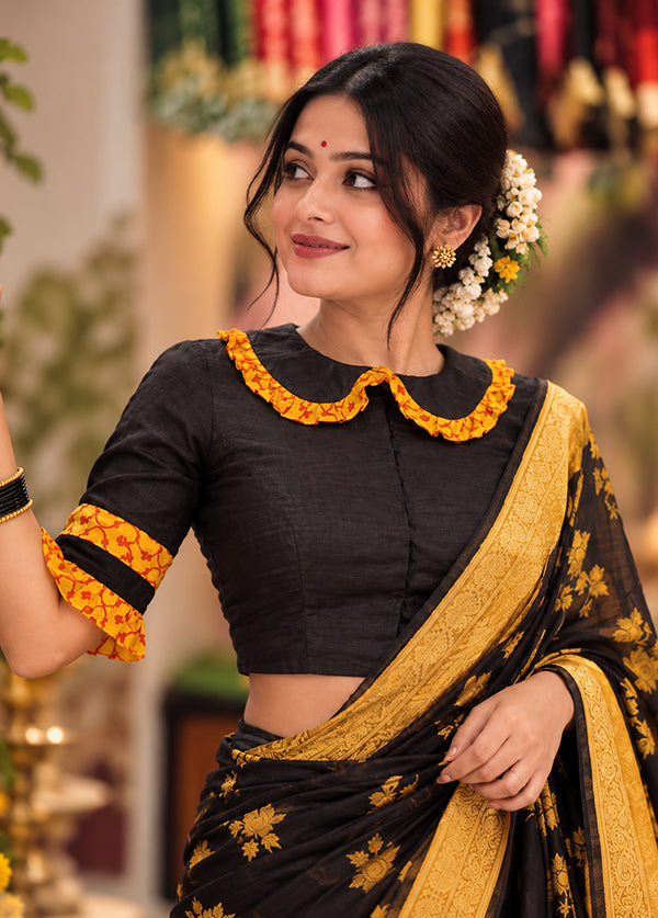 Black Collar Neck Designer Blouse