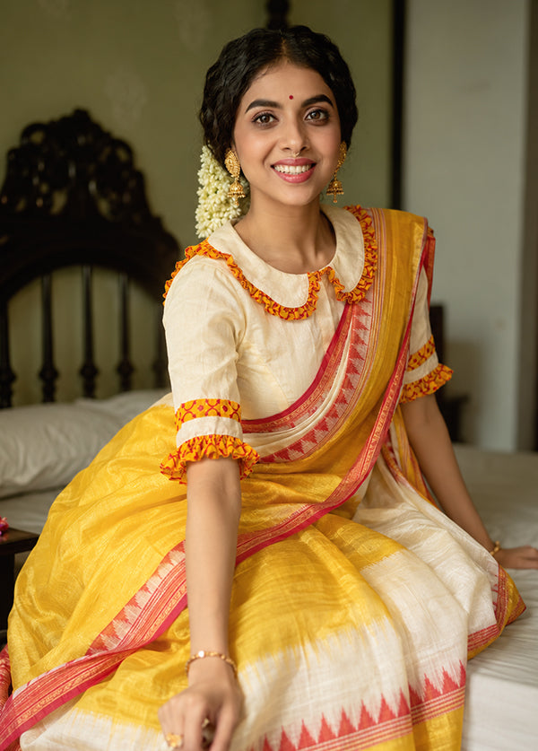 Cream Collar Neck Designer Blouse
