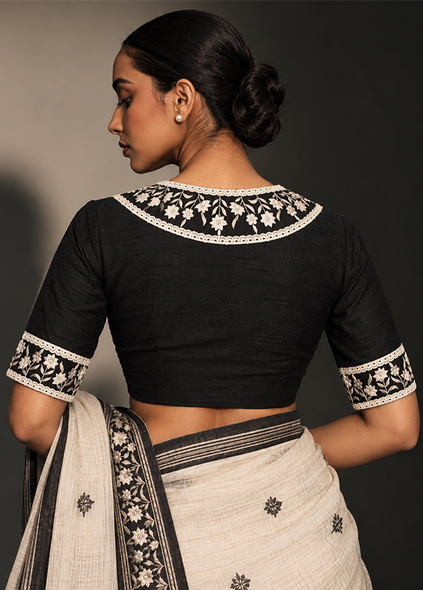 Black Round Neck Designer Blouse