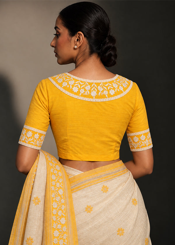 Yellow Round Neck Designer Blouse