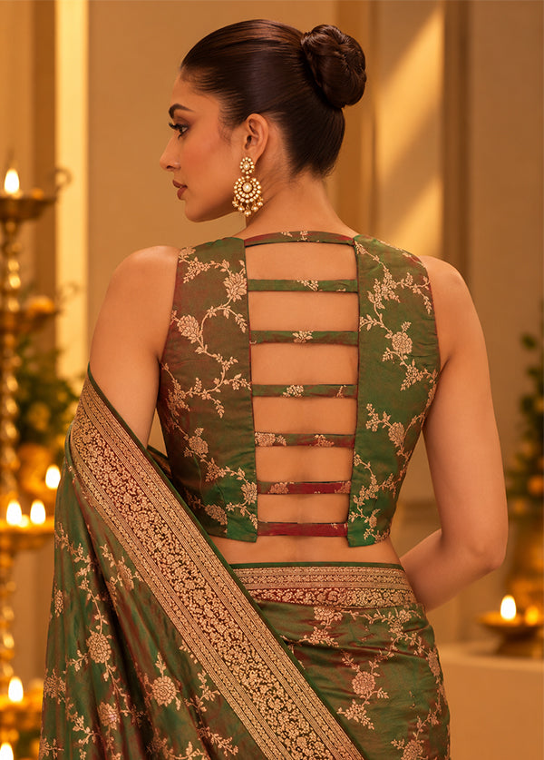 Mehendi Green Designer Neck Designer Blouse