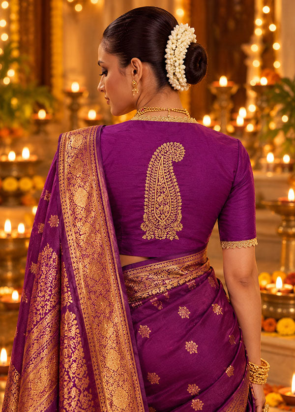 Purple V Neck Designer Blouse