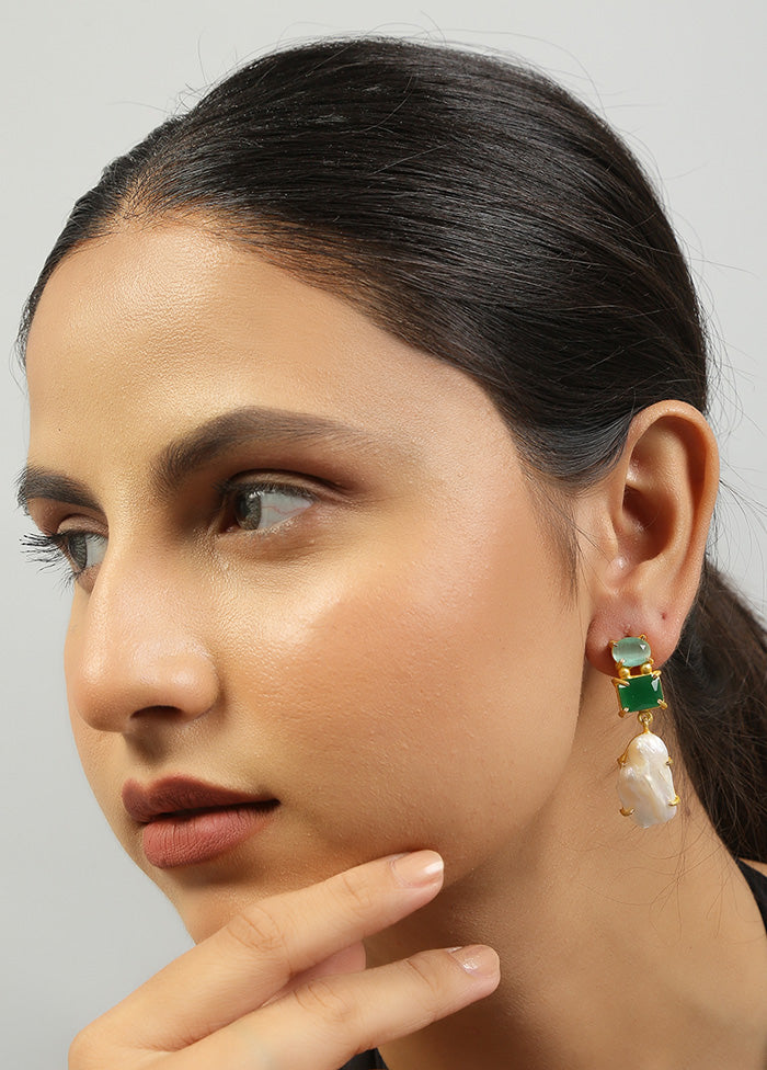 Green Baroque Pearl Monalisa Stone Earrings - Indian Silk House Agencies