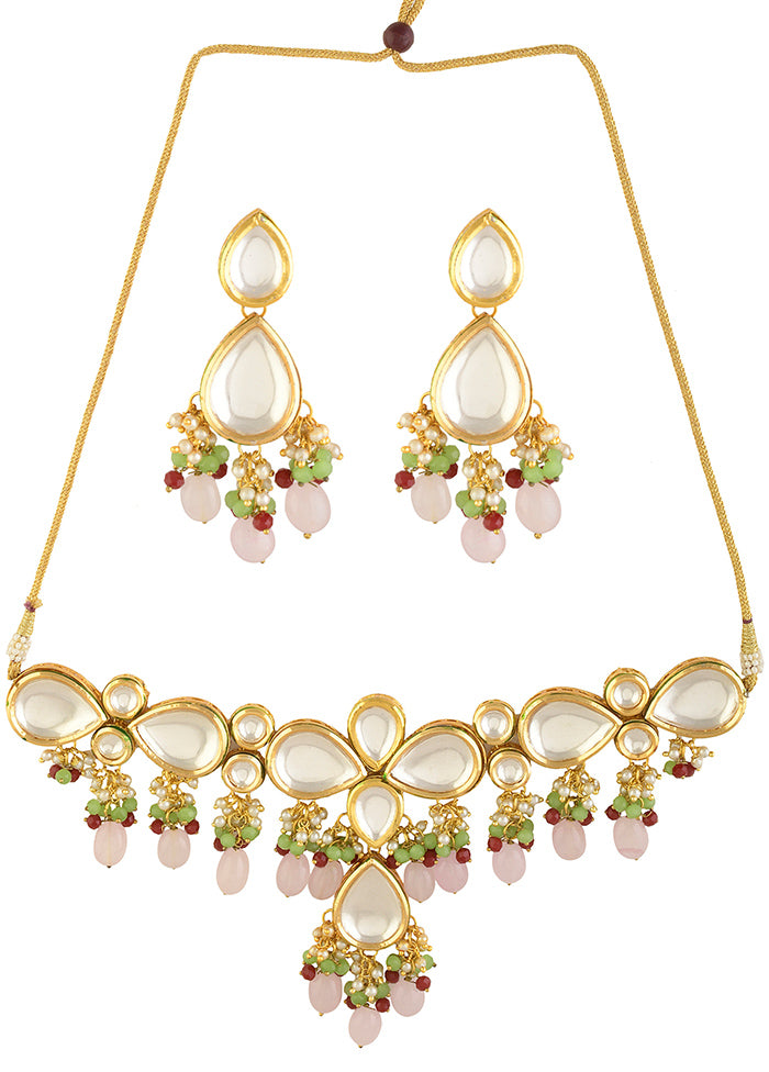 Handcrafted Kundan Pastel Beaded Necklace With Earrings - Indian Silk House Agencies
