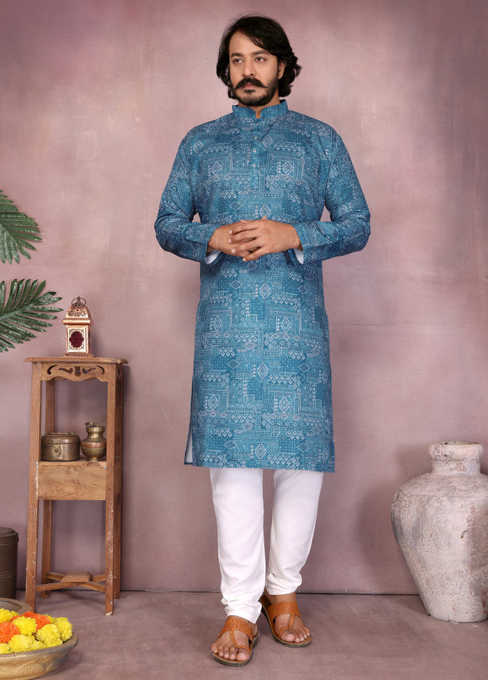 Blue Cotton Kurta & Pajama Set