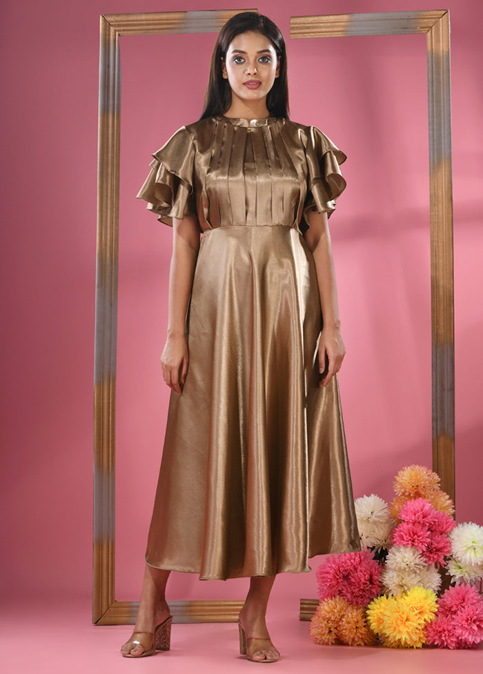 Dark Beige Readymade Silk Indian Dress