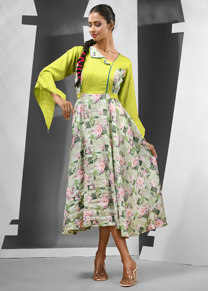 Lime Green Readymade Silk Indian Dress Lime Green Readymade Silk Indian Dress