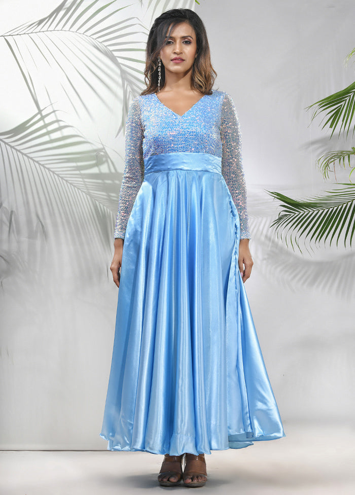 sky blue colour dresses Sky Blue Readymade Silk Indian Dress