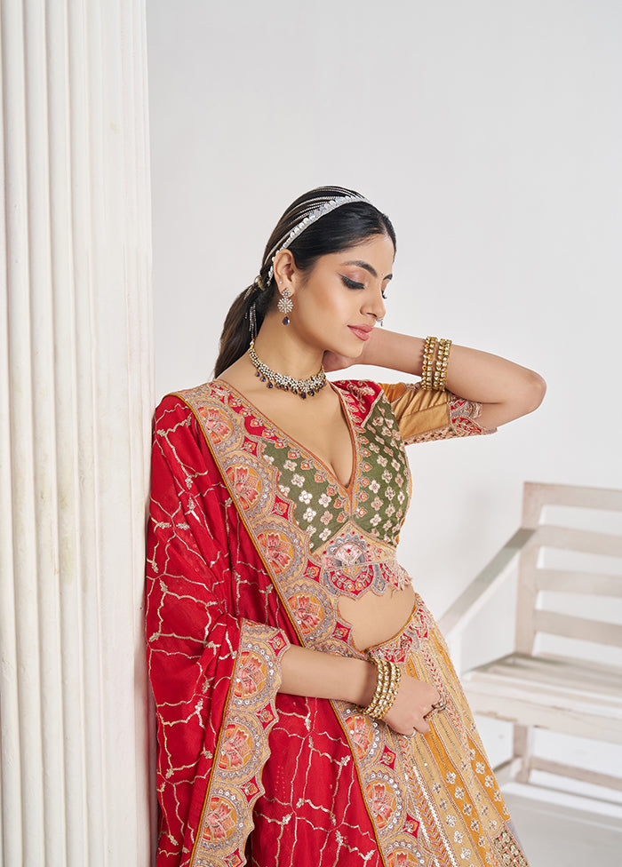3 Pc Mustard Silk Semi Stitched Lehenga Set