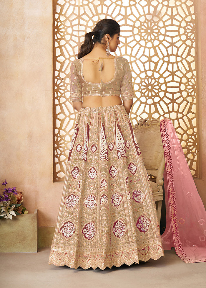3 Pc Chiku Silk Semi Stitched Lehenga Set