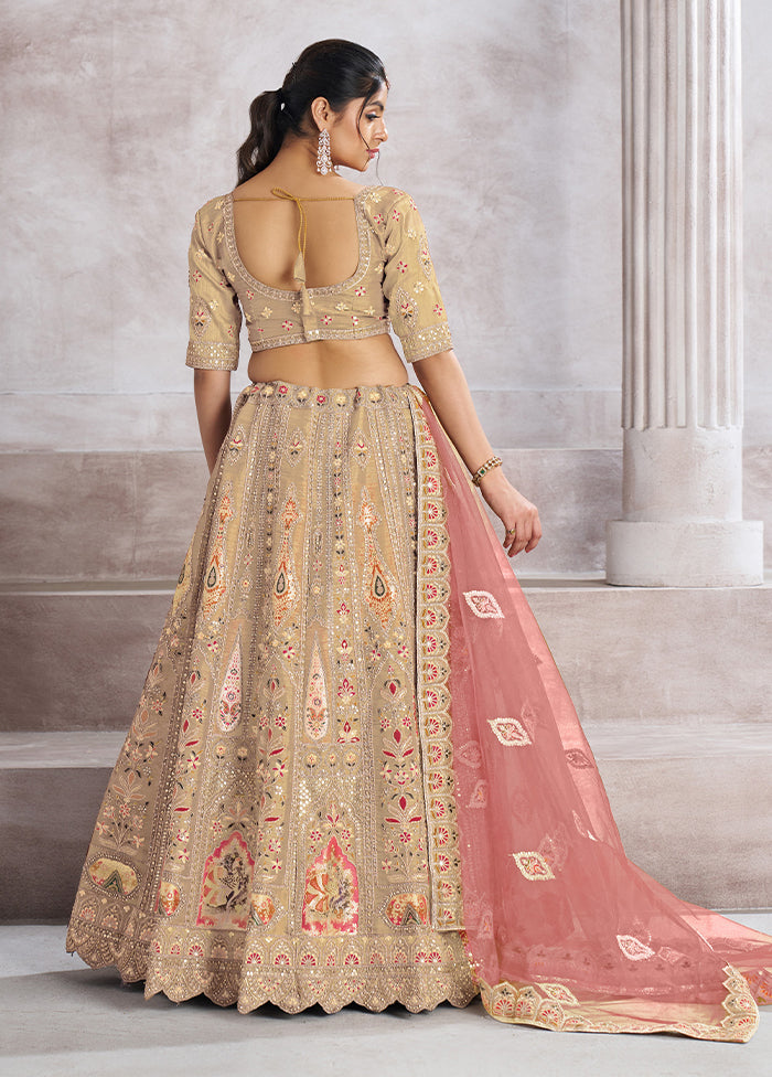 3 Pc Chiku Silk Semi Stitched Lehenga Set
