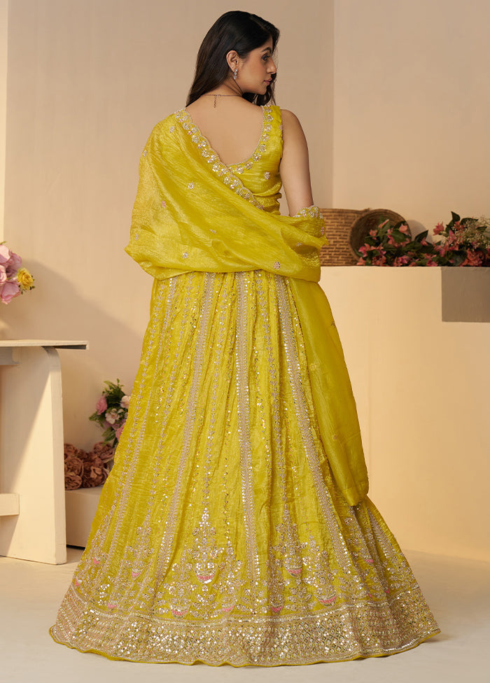 3 Pc Yellow Silk Semi Stitched Lehenga Set