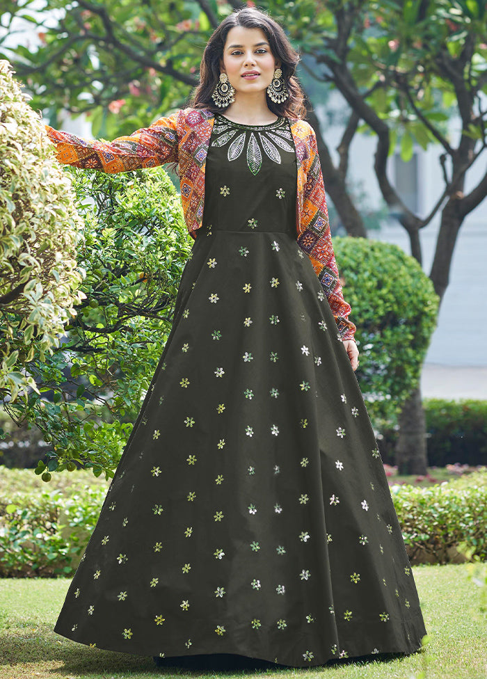 knee length dresses for ladies Size 24, Classy Embroidered Top with Jacket, Palazzo & Dupatta Set for Girl in Black Shade, Indian Traditional Girl Dress, Grl main image 1