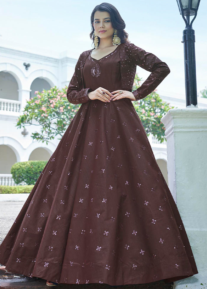 Maroon Cotton Long Dress With Attached Koti Jacket Maroon Cotton Long Dress With Attached Koti Jacket