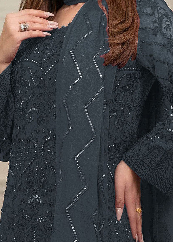 3 Pc Grey Georgette Suit Set With Dupatta VDKSH2103246 - Indian Silk House Agencies