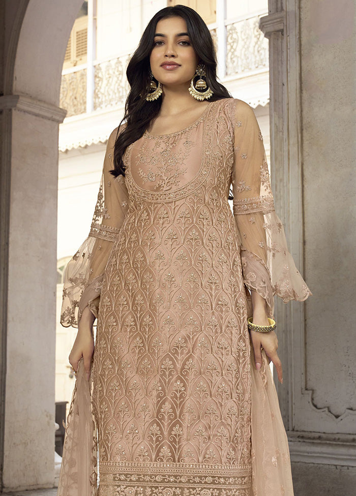 3 Pc Peach Net Suit Set With Dupatta VDKSH2103253 - Indian Silk House Agencies