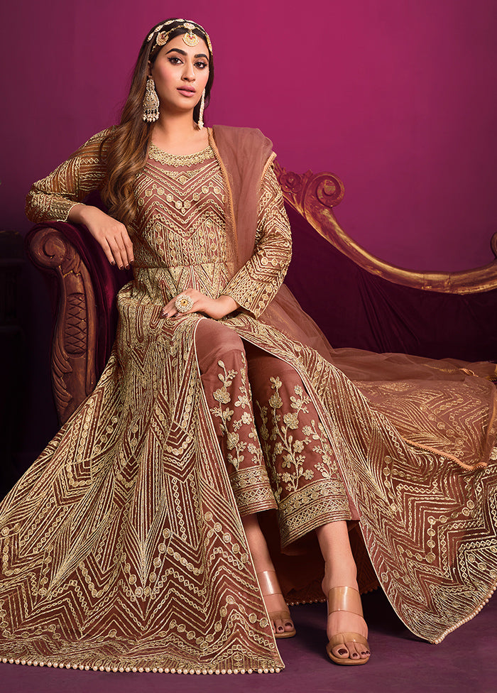 3 Pc Peach Net Suit Set With Dupatta VDKSH1104239 - Indian Silk House Agencies