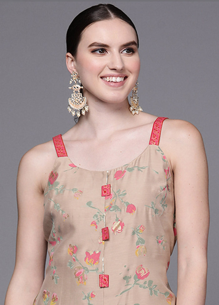 Brown Chanderi Silk Printed Jumpsuit VDKSH0805061 - Indian Silk House Agencies