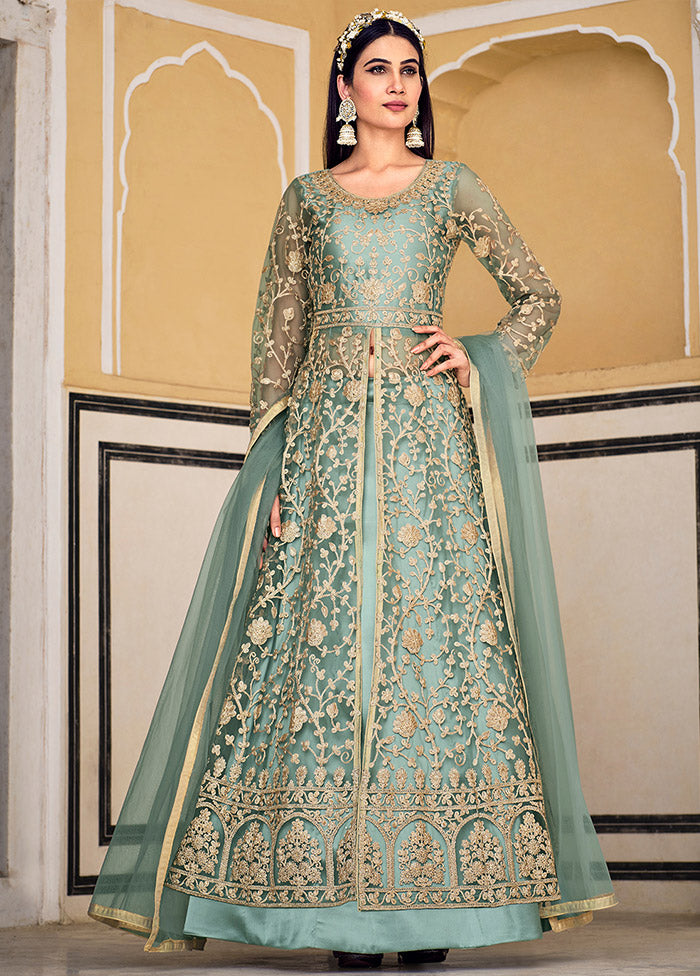 3 Pc Pista Green Semi Stitched Net Suit Set 3 Pc Pista Green Semi Stitched Net Suit Set