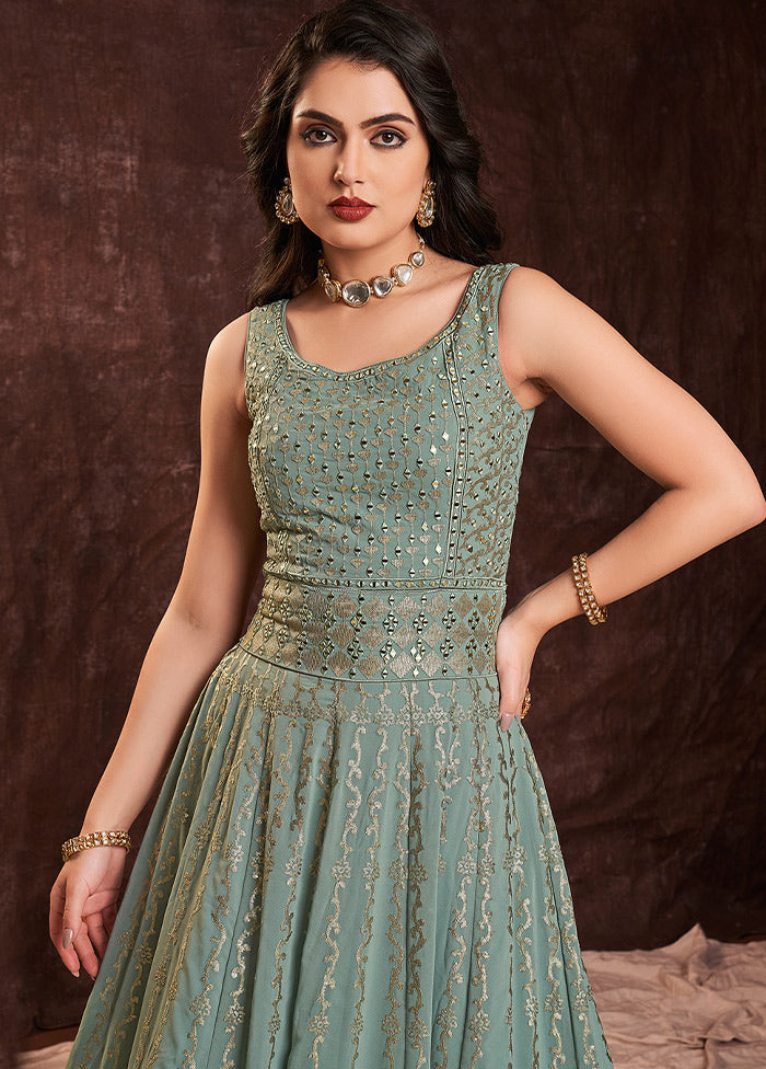 2 Pc Sky Blue Readymade Pure Georgette Gown VDKSH16062091 - Indian Silk House Agencies
