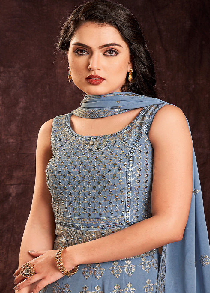 2 Pc Blue Readymade Pure Georgette Gown VDKSH16062093 - Indian Silk House Agencies