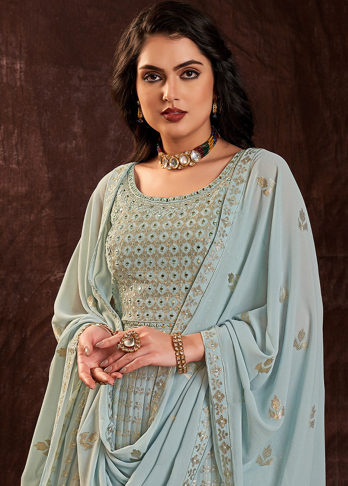 2 Pc Light Blue Pure Georgette Gown VDKSH16062095 - Indian Silk House Agencies