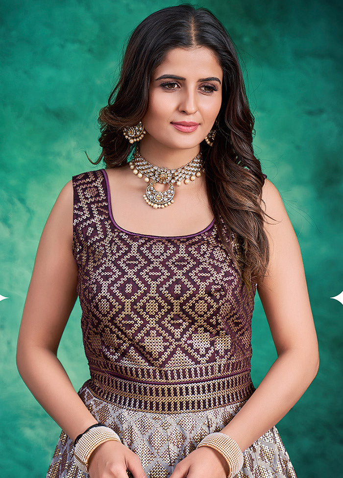 2 Pc Wine Readymade Pure Georgette Gown VDKSH16062079 - Indian Silk House Agencies