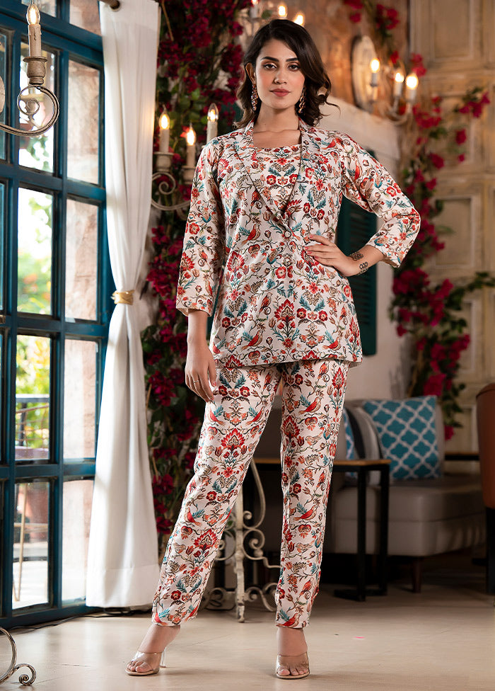 3 Pc White Readymade Silk Coord Set VDKSH31072172 - Indian Silk House Agencies