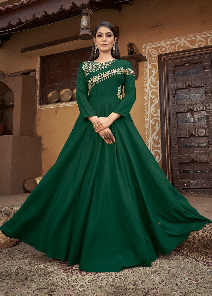 Green Readymade Silk Gown Green Readymade Silk Gown