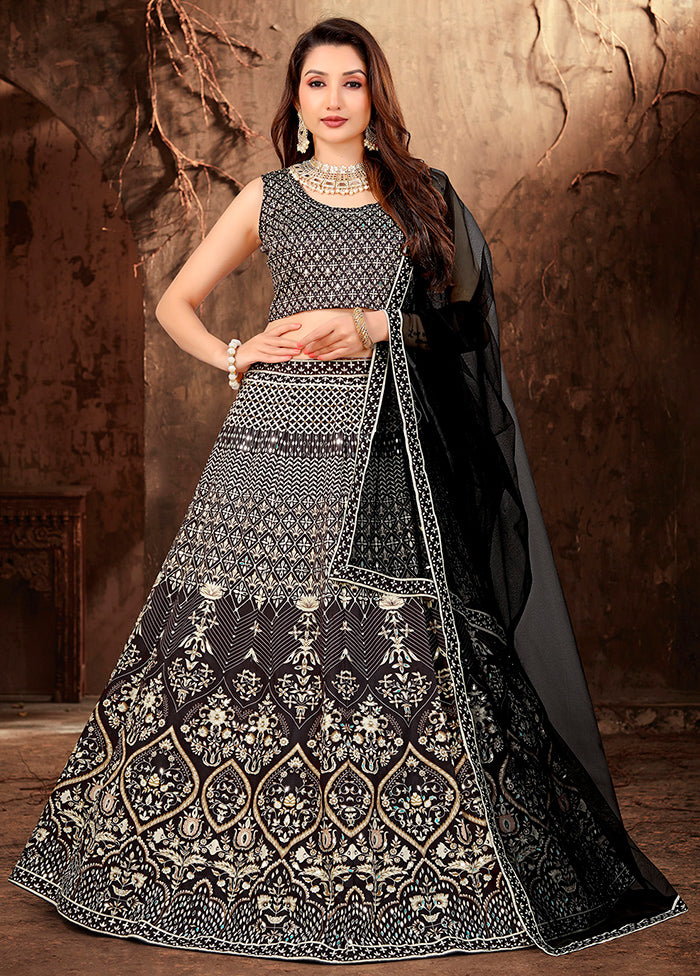 3 Pc Grey Silk Semi Stitched Lehenga Set - Indian Silk House Agencies