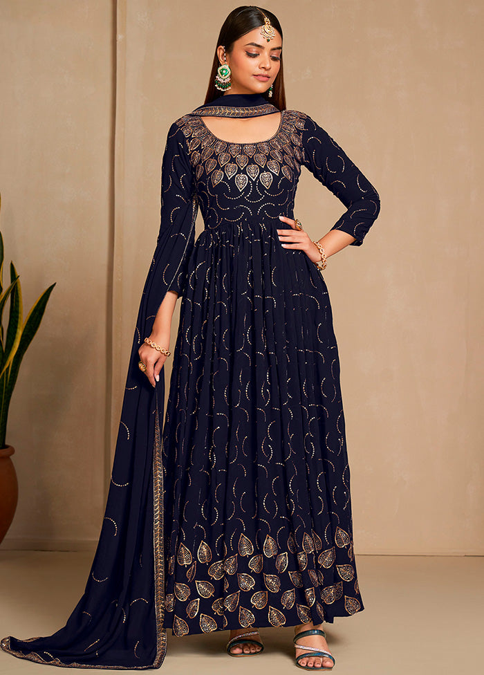 blue dress for baby girl Navy Blue Georgette Indian Dress