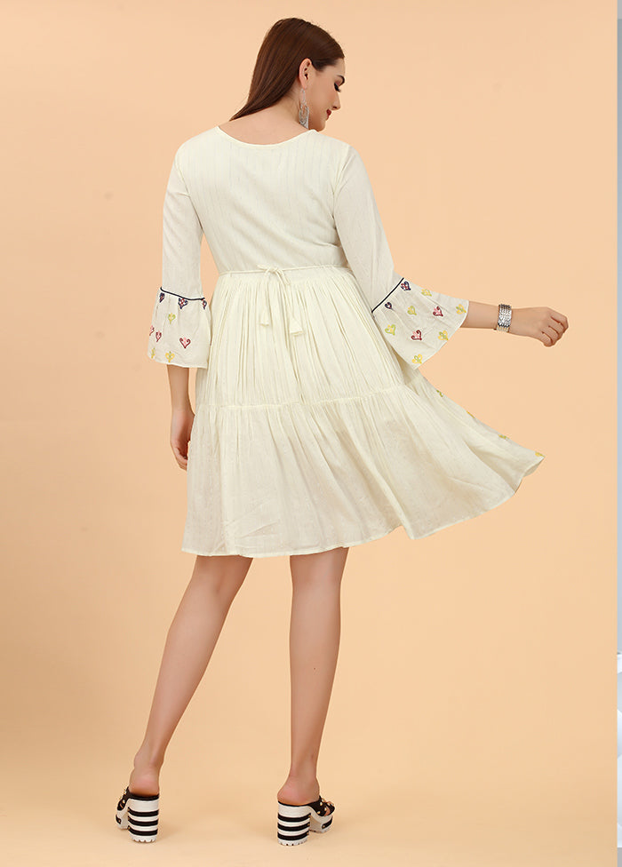 Off White Readymade Viscose Dress - Indian Silk House Agencies