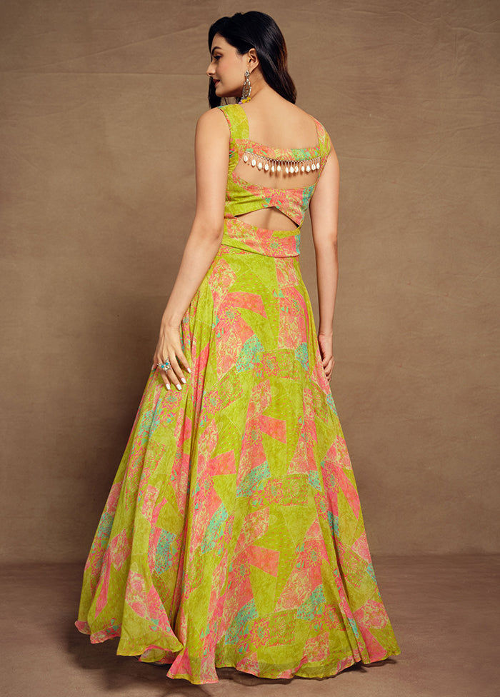 3 Pc Green Readymade Georgette Suit Set - Indian Silk House Agencies