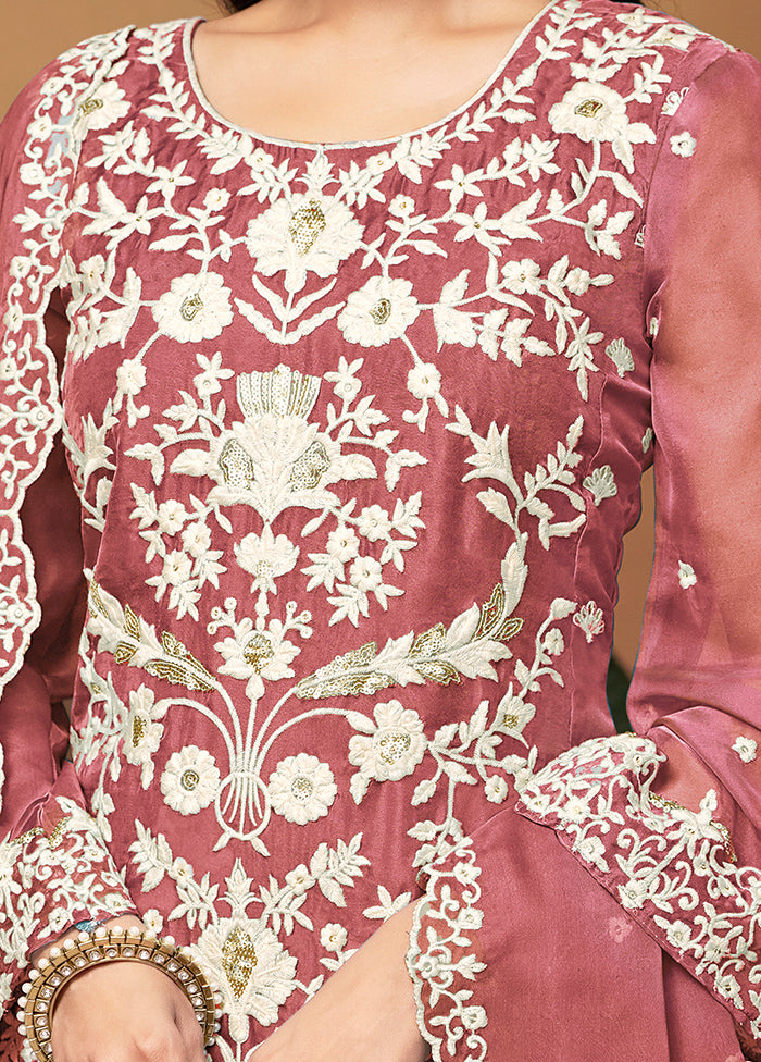 3 Pc Pink Semi Stitched Net Suit Set - Indian Silk House Agencies