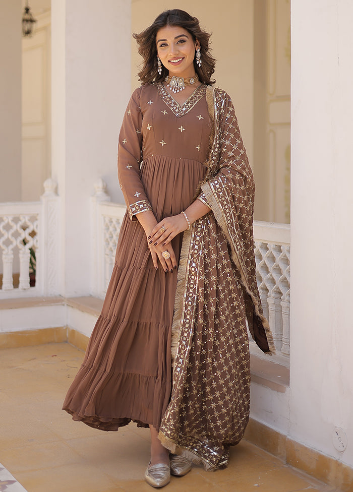 Coffee Readymade Georgette Indian Dress Coffee Readymade Georgette Indian Dress
