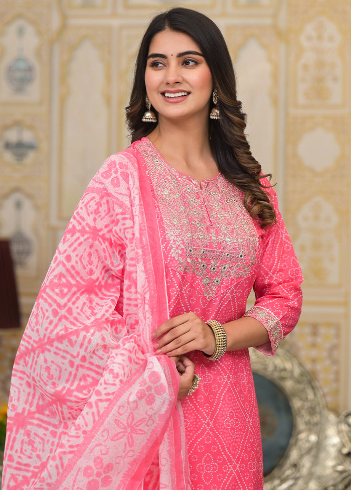 3 Pc Pink Readymade Cotton Dupatta Suit Set