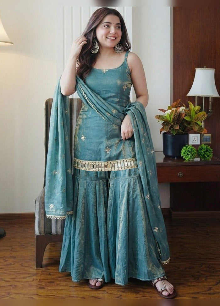 3 Pc Rama Green Silk Suit Set