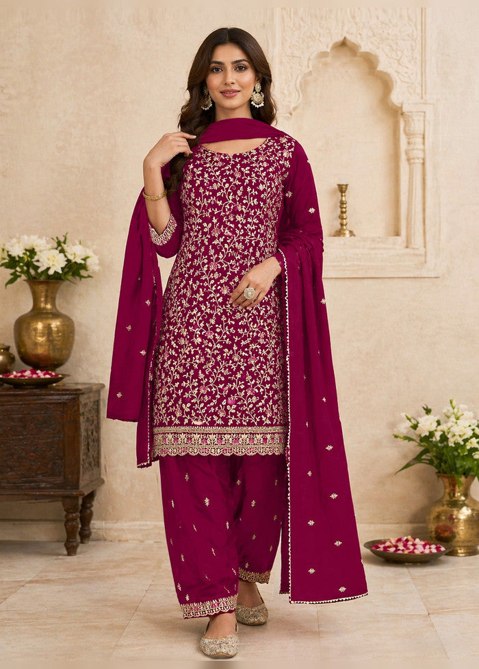 3 Pc Magenta Georgette Suit Set