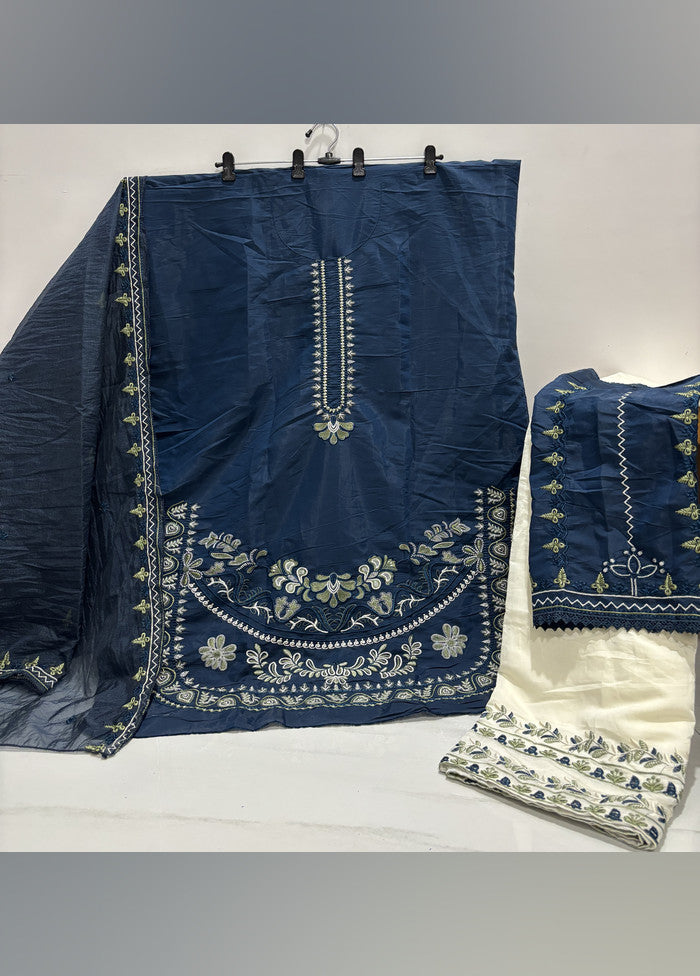 3 Pc Teal Blue Silk Suit Set