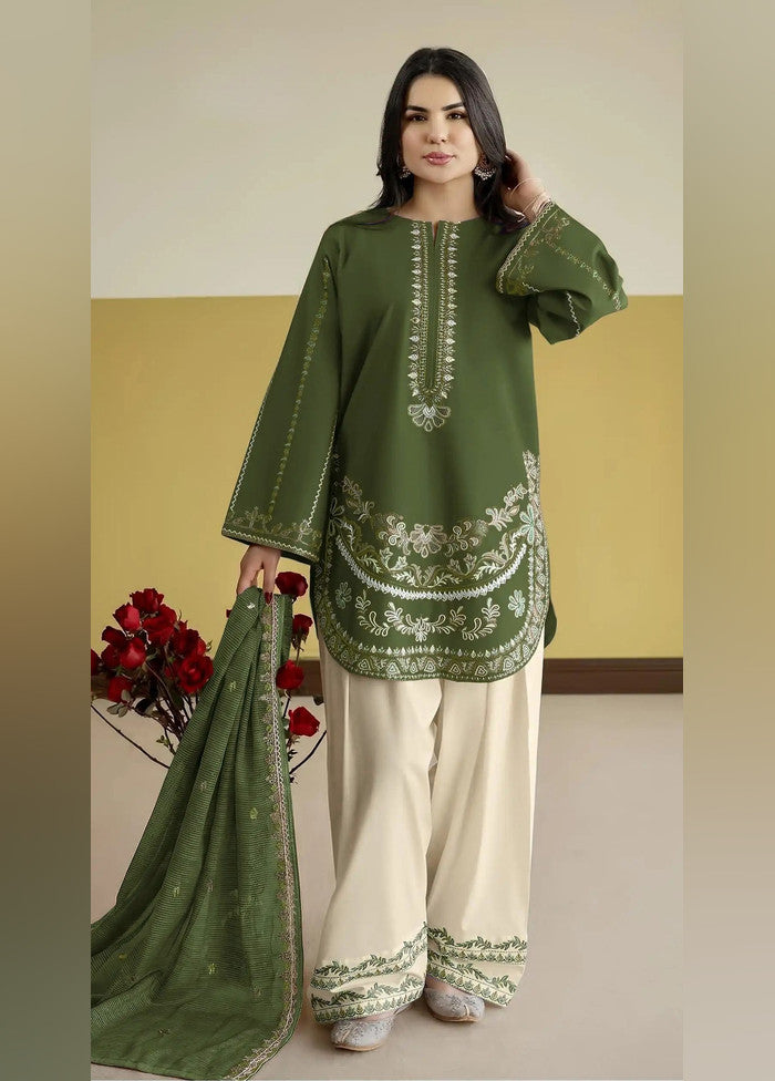 3 Pc Green Silk Suit Set