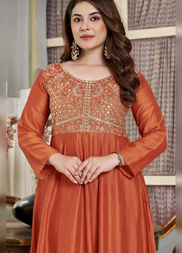 3 Pc Rust Silk Suit Set