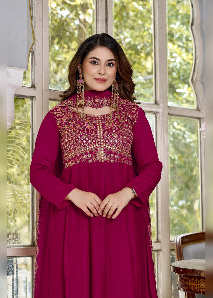 3 Pc Burgundy Silk Suit Set