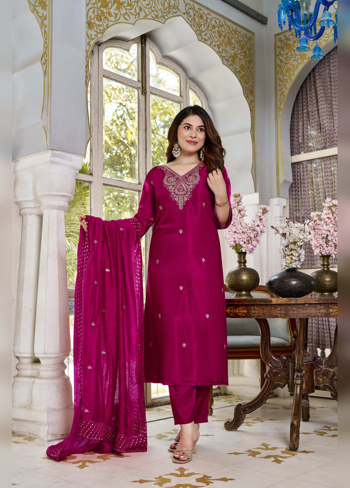 3 Pc Pink Silk Suit Set