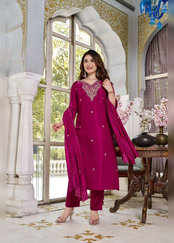 3 Pc Pink Silk Suit Set