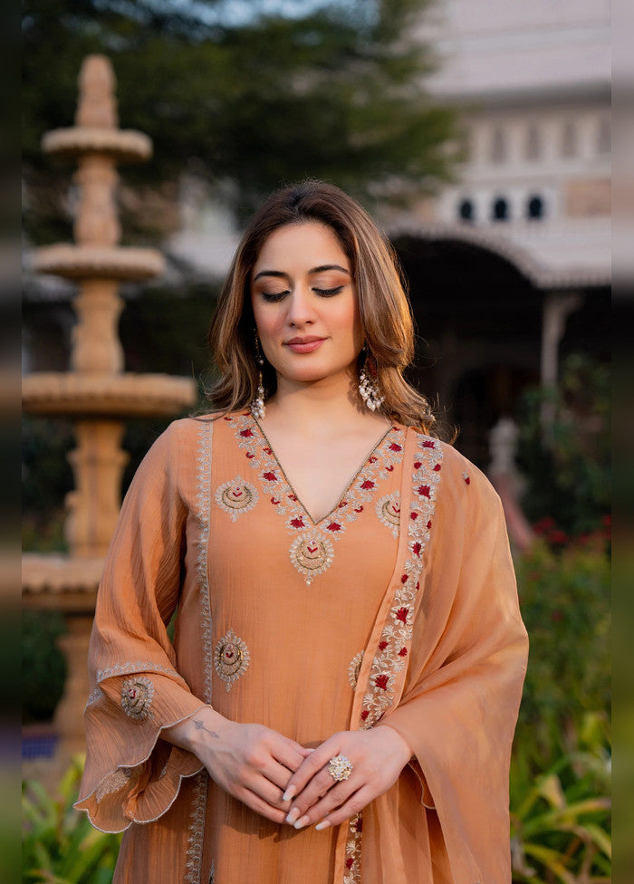 3 Pc Peach Silk Suit Set