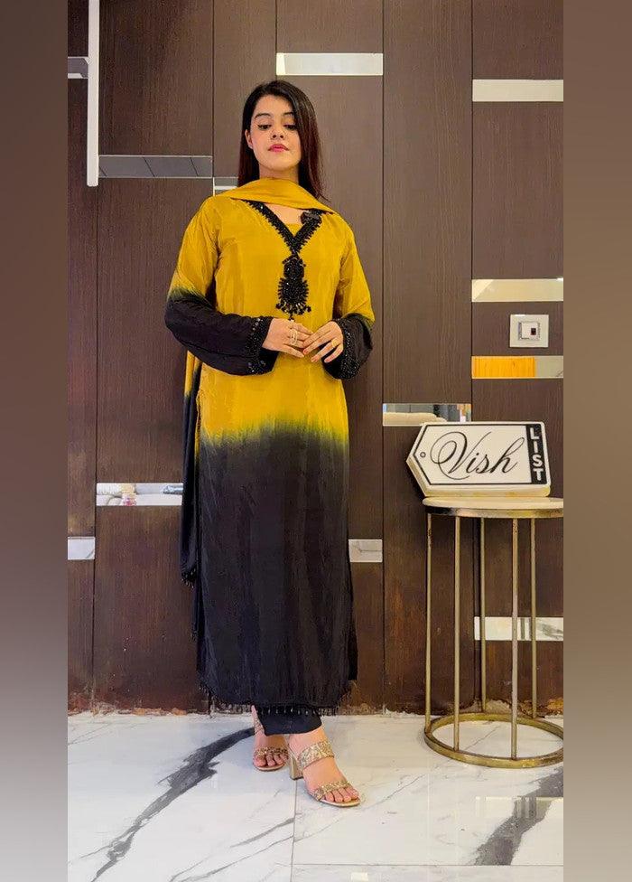 3 Pc Yellow Silk Suit Set