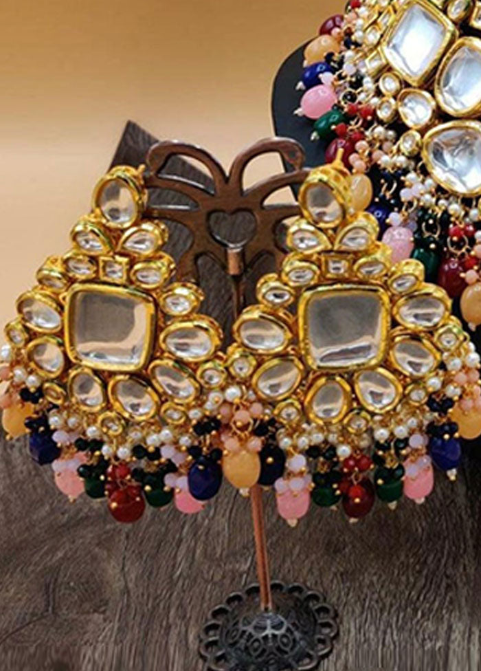 Multicolor Kundan Polki Jewellery Set With Mangtika - Indian Silk House Agencies