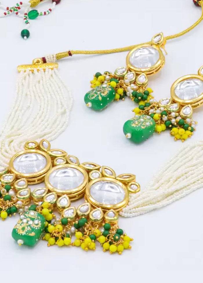 Green Beaded Polki Kundan Choker Set - Indian Silk House Agencies